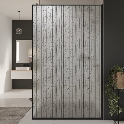 Glastrennwand Dusche aus Satinatoglas mit schwarzem Druck FRAME BAMBOO 3