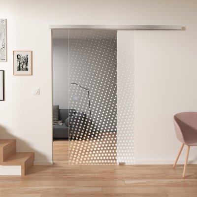 Glasschiebetür Softclose mit Laser-Motiv DOT 1/IS