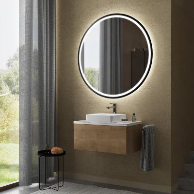 Runder LED Spiegel Teillack - CHARON Black