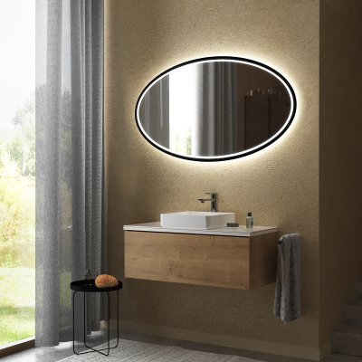 Ovaler LED Spiegel Teillack schwarz F662L4OTL