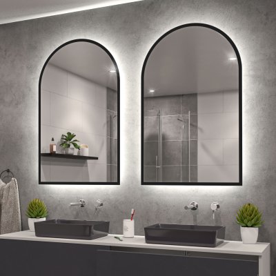 LED Spiegel mit Bogen und schwarzem Rand Teillack F649L4BTL