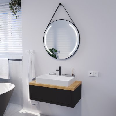 Runder LED Spiegel mit Riemen schwarz ELARA 2R