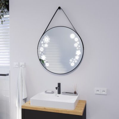 Runder LED Spiegel mit Riemen schwarz JULIET 2R