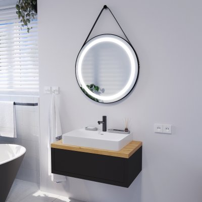 Runder LED Spiegel mit Riemen schwarz PLUTO 2R