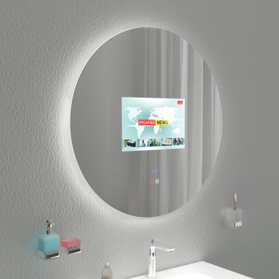 Runder Spiegel mit TV und Ambiente-Beleuchtung EMILY