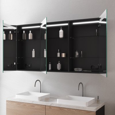 Beleuchteter Bad-Spiegelschrank aus Alu - Lippe/Schwarz