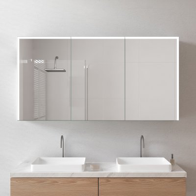 Aluminium Spiegelschrank mit Beleuchtung - Elbe 3/Schwarz