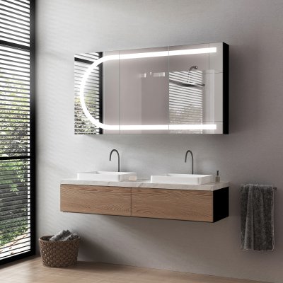Schwarzer Aluminium Bad Spiegelschrank mit LED - Saale/Schwarz