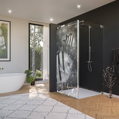 Glas Duschkabine Tür seitlich mit Motiv FISCHE 2/210