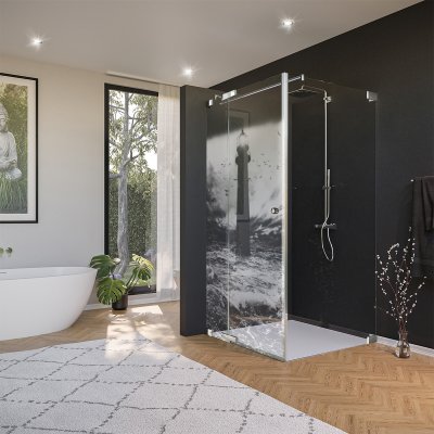 Glas Duschkabine Tür seitlich mit Motiv LEUCHTTURM 2/210