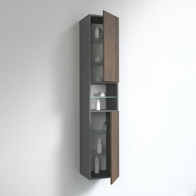 Bad Hochschrank Holz mit 2 Türen und Regal BHS003
