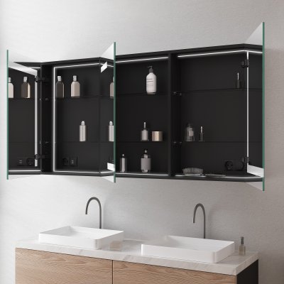 LED Badspiegelschrank aus Aluminium - Rhein/Schwarz