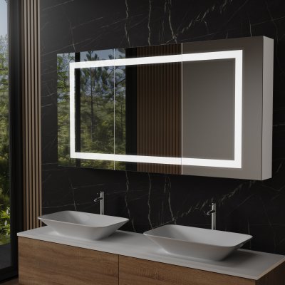 Badschrank aus Aluminium mit Spiegel und LED - Havel/Weiß