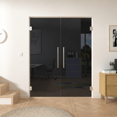 Doppel-Pendeltür aus Glas Planibel Dark Grey ESG 8mm