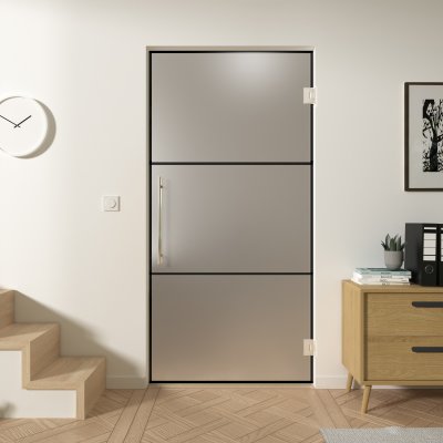 Pendeltür aus satiniertem Glas Industrielook schwarz FRAME 1 Satinato