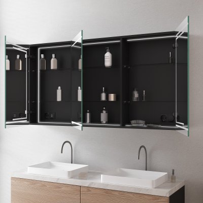 LED Spiegelschrank aus schwarzem Alu - Kocher/Schwarz