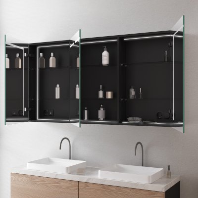 LED Badschrank aus schwarzem Alu mit Spiegel - Ahr/Schwarz