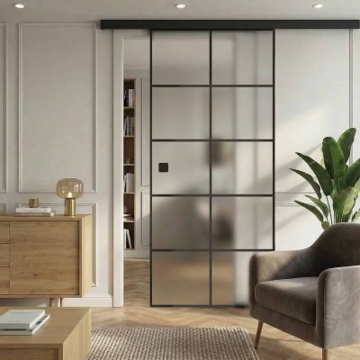Schiebetür schwarz lackiert Industrial Design FRAMEL 20/GF SATINATO