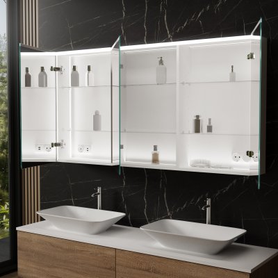 Aluminium Spiegelschrank mit Beleuchtung - Elbe 3/Weiß