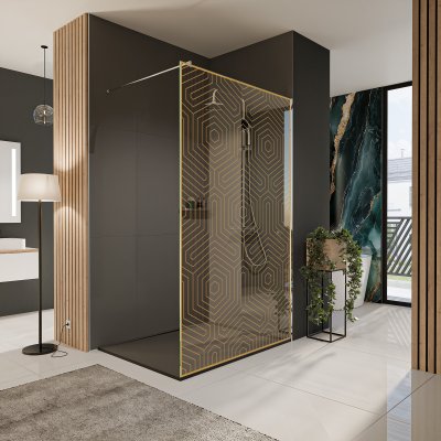 Glastrennwand Dusche mit Farbdruck FRAME HEXAGON