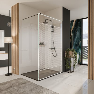 Glastrennwand Dusche mit Farbdruck FRAME SQUARES 2
