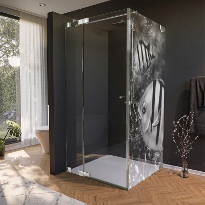 Glas Duschkabine Tür seitlich mit Motiv FISCHE 2/210