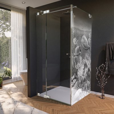Glas Duschkabine Tür seitlich mit Motiv FISCHE 3/210