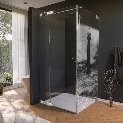 Glas Duschkabine Tür seitlich mit Motiv LEUCHTTURM 2/210