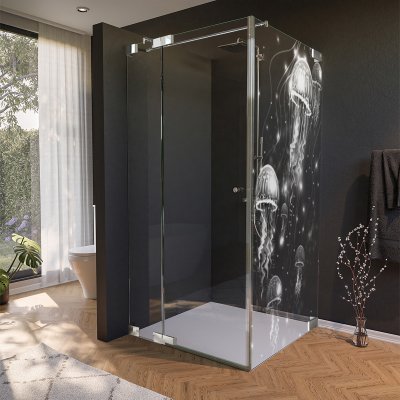 Glas Duschkabine Tür seitlich mit Motiv QUALLEN 210