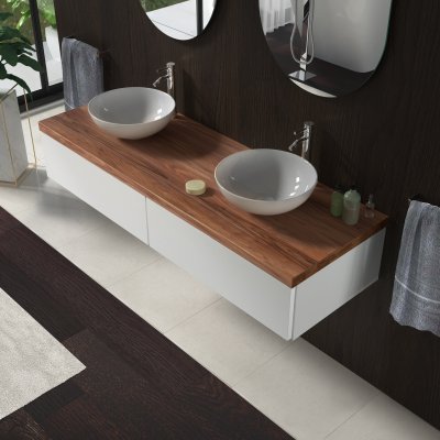 Waschtisch mit Nussbaum Holz-Platte - Rügen 10PNB