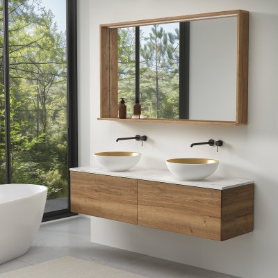 LED Spiegel mit Rahmen - Madera 1