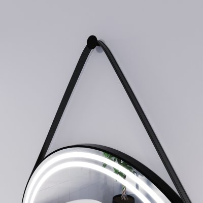 Runder LED Spiegel mit Riemen schwarz DIONE 2R