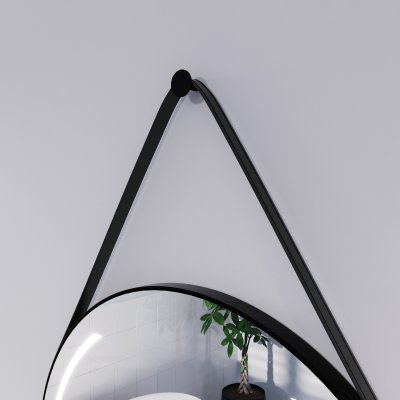Runder LED Spiegel mit Riemen schwarz ELARA 2R