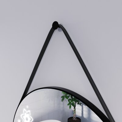 Runder LED Spiegel mit Riemen schwarz JULIET 2R