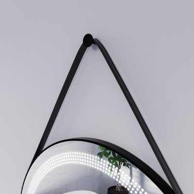 Runder LED Spiegel mit Riemen schwarz OPHELIA 2R