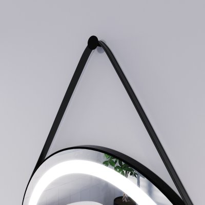 Runder LED Spiegel mit Riemen schwarz PLUTO 2R