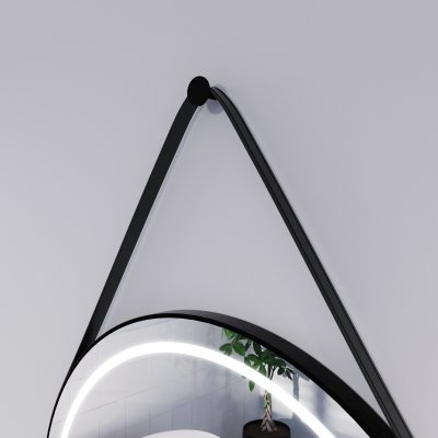 Runder LED Spiegel mit Riemen schwarz SATURN 2R