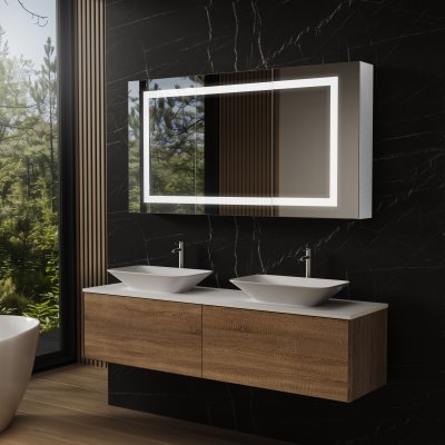 Badschrank aus Aluminium mit Spiegel und LED - Havel/Weiß