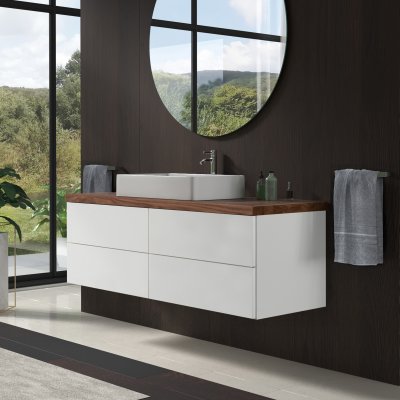 Badunterschrank mit massiver Nussbaum-Platte - Amrum 12PNB