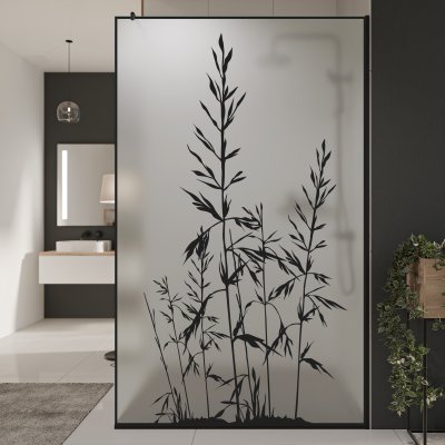 Glastrennwand Dusche Satinato mit schwarzem Druck FRAME GRÄSER