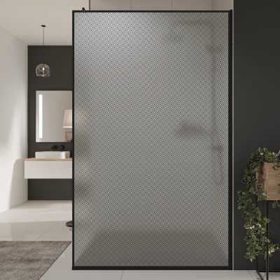 Glastrennwand Dusche Satinatoglas mit schwarzem Print FRAME SQUARES 5