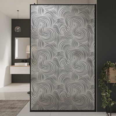 Glastrennwand Dusche Satinatoglas mit schwarzem Print FRAME VORTEX