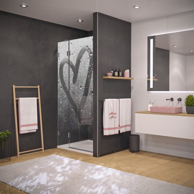 Design Duschtür nach Maß aus Glas HERZ 104