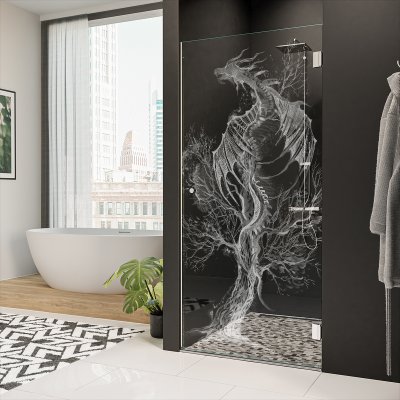 Dusche Glastür nach Maß mit Dekor DRACHE 101
