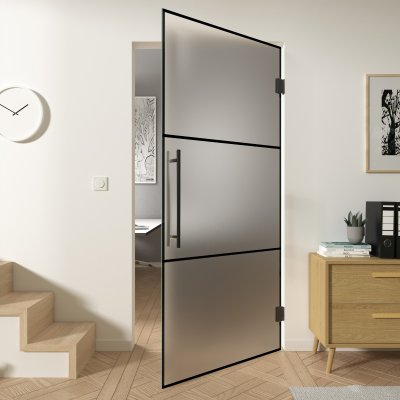 Pendeltür aus satiniertem Glas Industrielook schwarz FRAME 1 Satinato