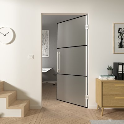 Pendeltür aus satiniertem Glas Industrielook schwarz FRAME 1 Satinato