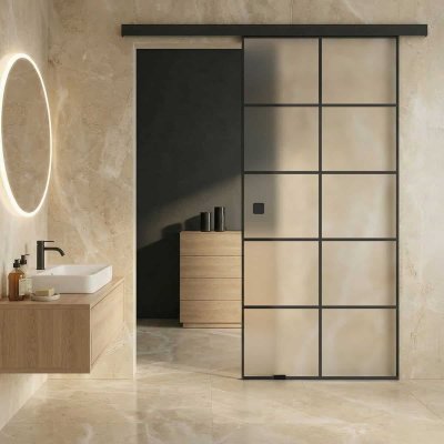Schiebetür schwarz lackiert Industrial Design FRAMEL 20/GF SATINATO