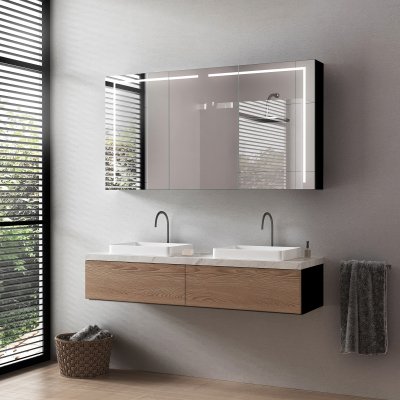 LED Badschrank aus schwarzem Alu mit Spiegel - Ahr/Schwarz