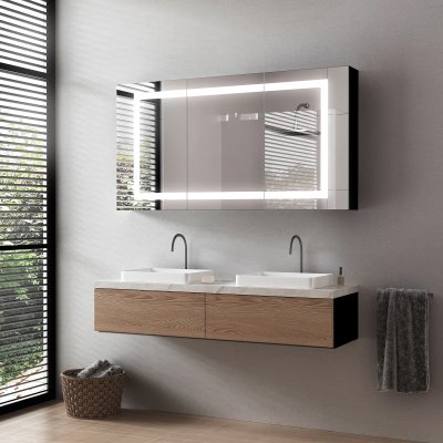 LED Badschrank aus schwarzem Aluminium mit Spiegel - Havel/Schwarz