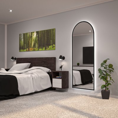 LED Spiegel mit Bogen und schwarzem Rand Teillack F649L4BTL